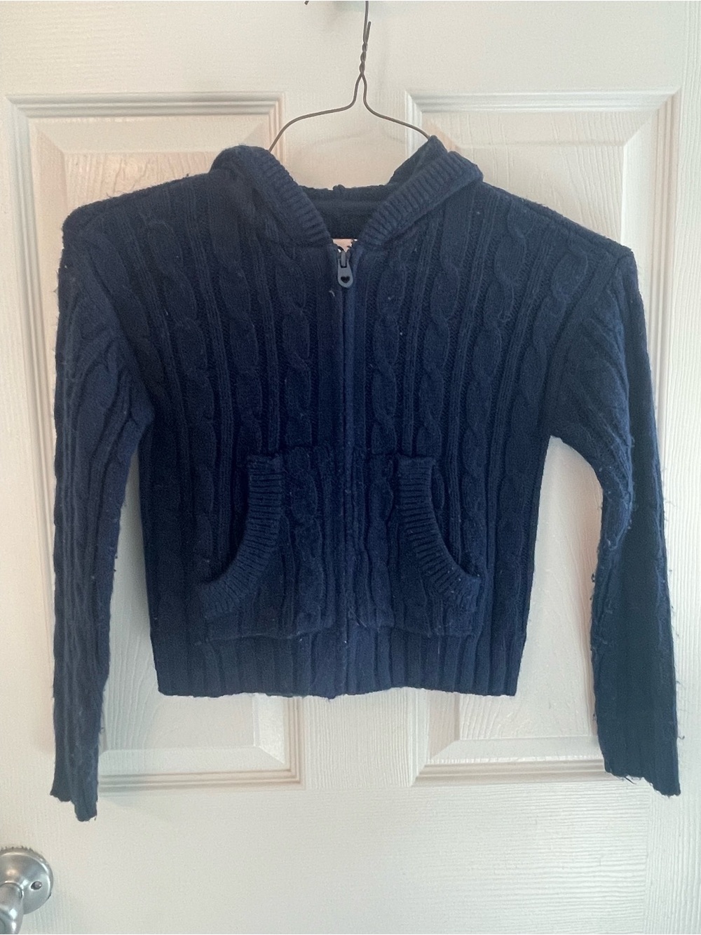 SO Navy Cable-Knit Zip Hoodie Cardigan - Girls